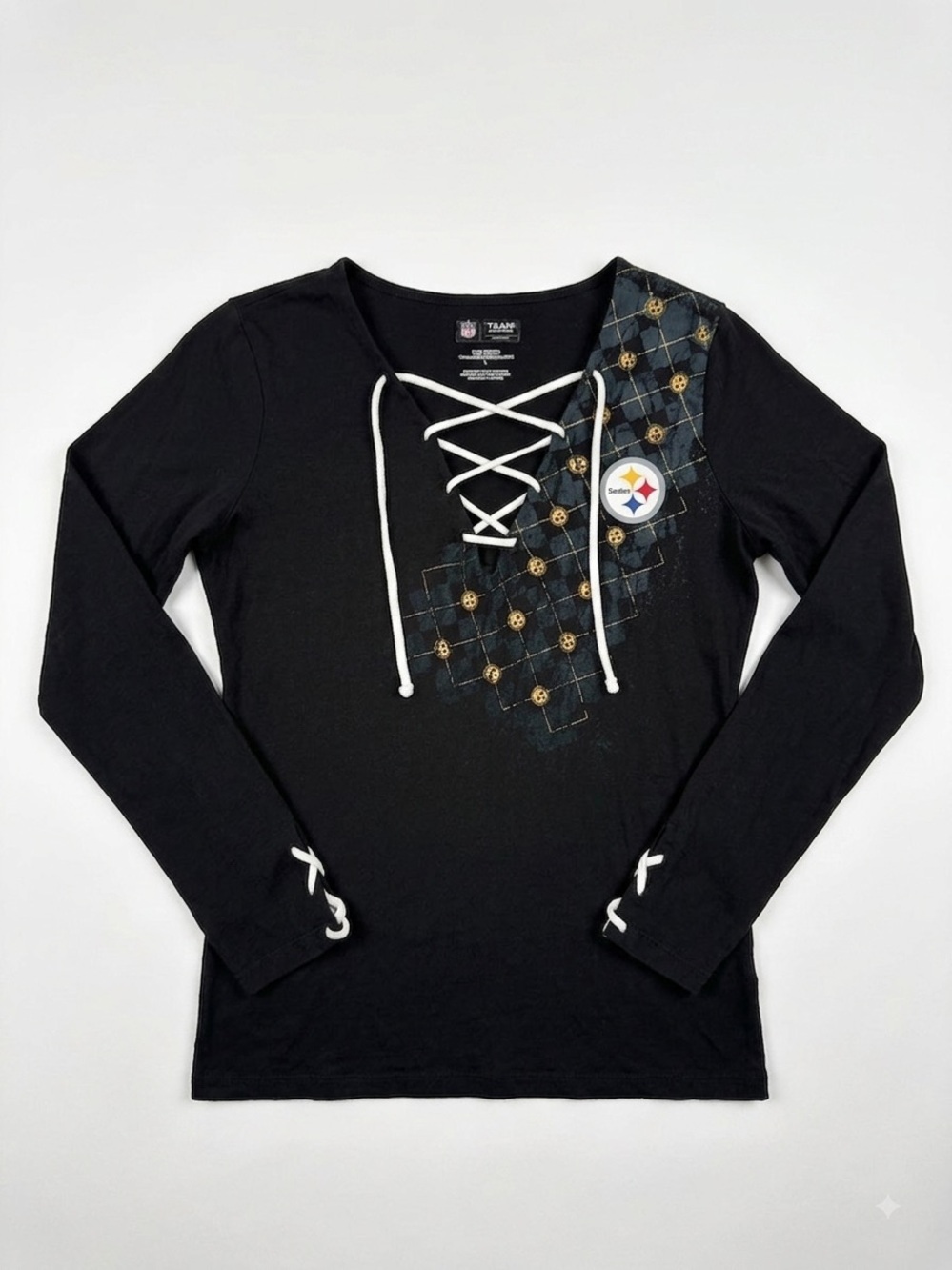 NFL Team Apparel Women's Black Lace-Up Long Sleeve Tee Pittsburg Steelers